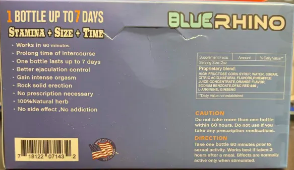 Blue Rh1n0 Extreme 900k Male Liquid Shot