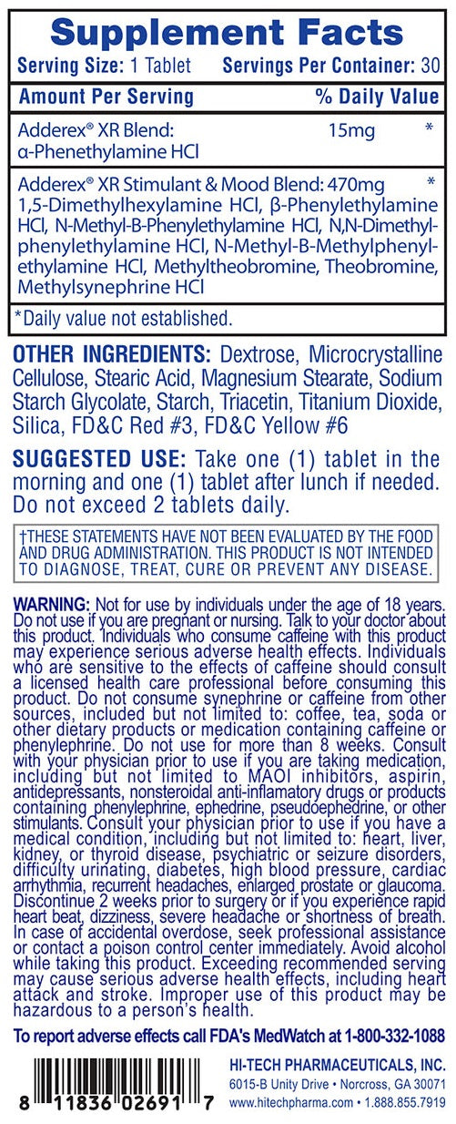 Hi Tech: Adderex XR, 30 Tablets