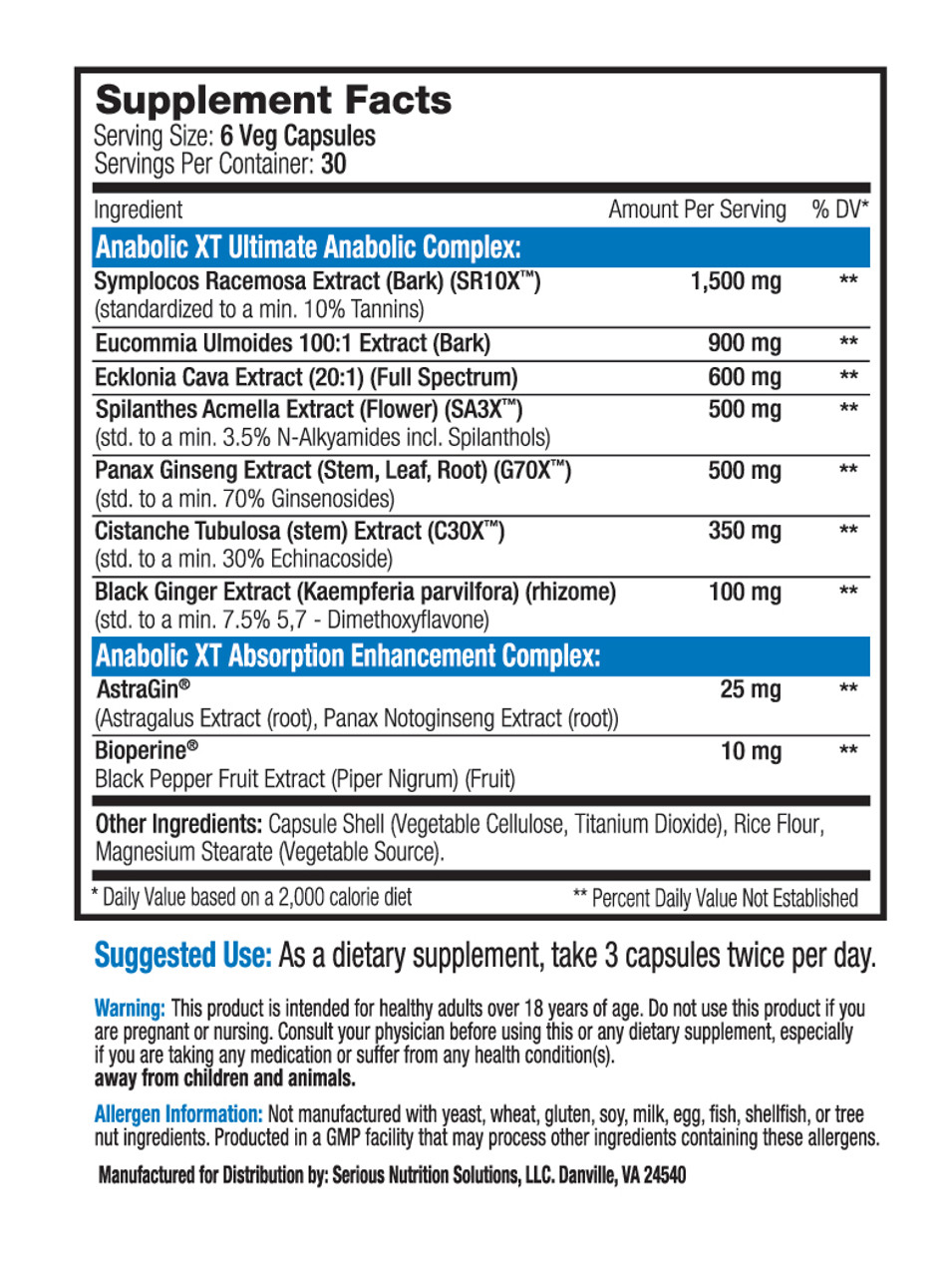 SNS: Anabolic XT, 180 Capsules
