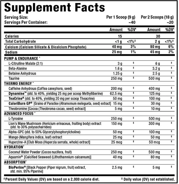 Allmax: Impact Igniter Xtreme Supplement Facts